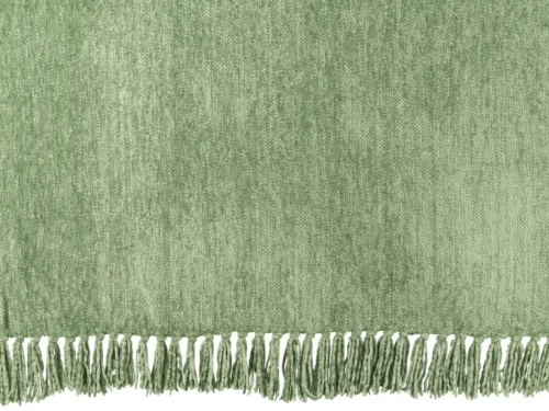 Deken Naannona Groen in mosgroene chenille met zachte textuur en lange franjes, 170 x 130 cm