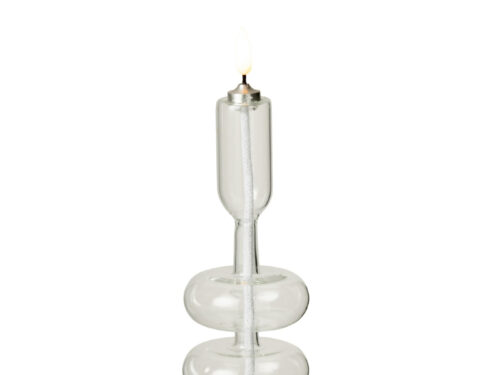 Kaars Trolvil Glas Transparant, slanke LED-kaars met transparant glas, witte lont en ronde voet