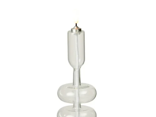 Kaars Trolvil Glas Transparant, slanke LED-kaars met transparant glas, witte lont en ronde voet