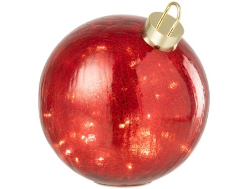 Kerstballen Caummang glazen rode kerstbal met goudkleurige dop en warme LED-verlichting