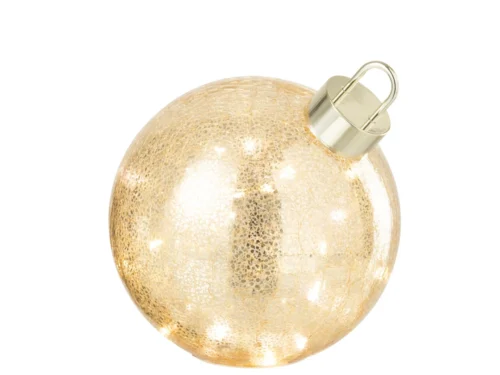 Grommand glazen kerstbal goud met LED, luxe glans en elegante afwerking