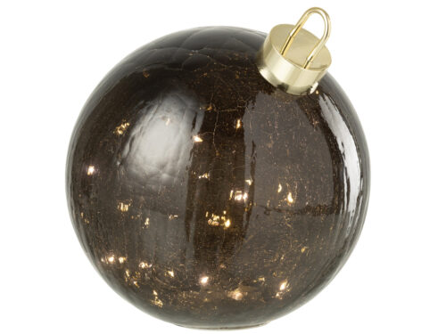 Soordea glazen kerstbal zwart met gouden hanger en glanzende LED-look
