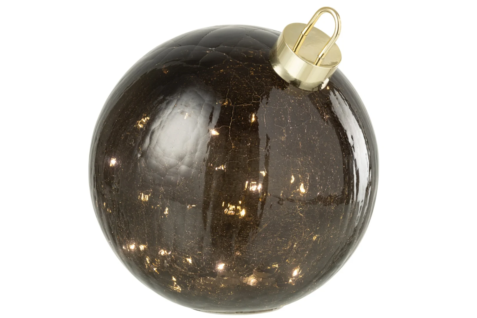 Soordea glazen kerstbal zwart met gouden hanger en glanzende LED-look