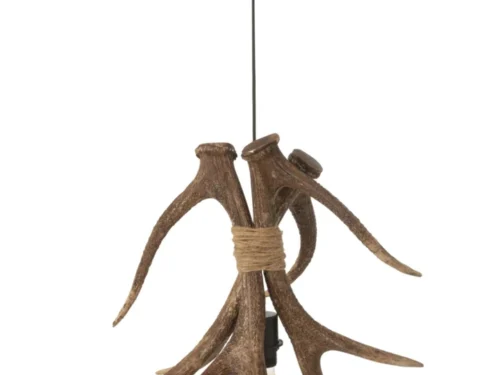 Plafondlamp Guldia van polyresin met bruin gewei-design en touwaccent, natuurlijke blikvanger met speelse vorm