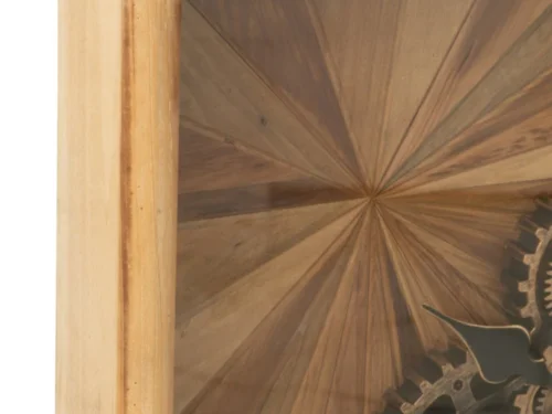 Wandklok Jeiskone Naturel in houten frame met zichtbaar tandwielontwerp en warme, natuurlijke afwerking