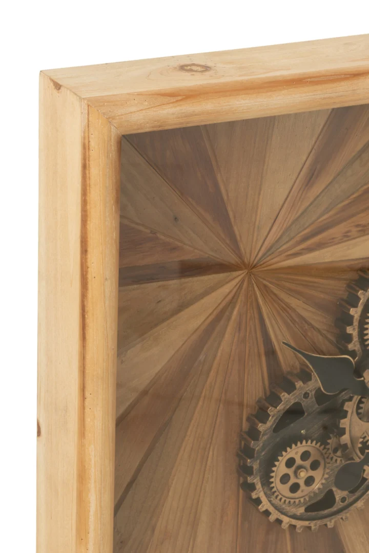 Wandklok Jeiskone Naturel in houten frame met zichtbaar tandwielontwerp en warme, natuurlijke afwerking