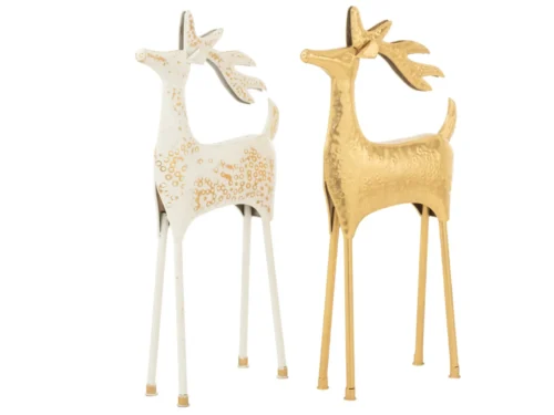 Decoratiefiguur Kleeltio goud rendier van metaal, slank design en elegante hoge poten, H87,5 cm