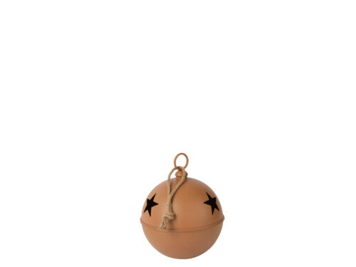 Kerstballen Fennir metaal bruin, grote hangende kerstbal met sterren en touwdetail