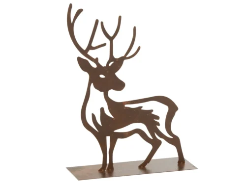 Decoratiefiguur Traalden rendier van bruin metaal, slank silhouet op voetplaat, H54,5 cm