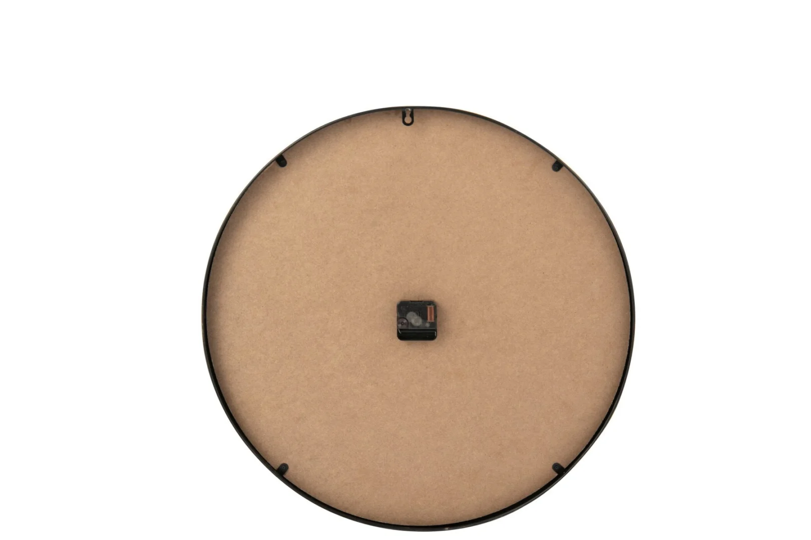 Wandklok Gaani Bruin, ronde achterkant van MDF met zwart frame en ophanghaak, 60 cm groot