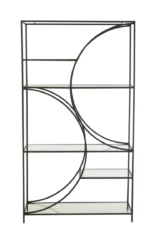 Zwart Rek Feitund Metaal 110 cm met glazen legplanken en sierlijke ronde metalen lijnen
