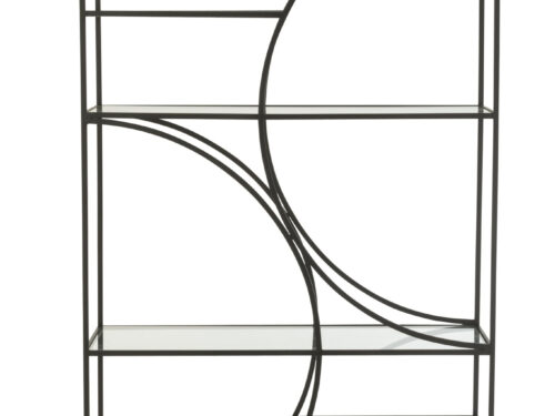 Zwart Rek Feitund Metaal 110 cm met glazen legplanken en sierlijke ronde metalen lijnen