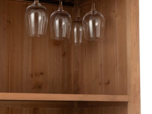 Kast Skeiskor Naturel 96,5 cm met houten vakken en hangende wijnglazenrekjes