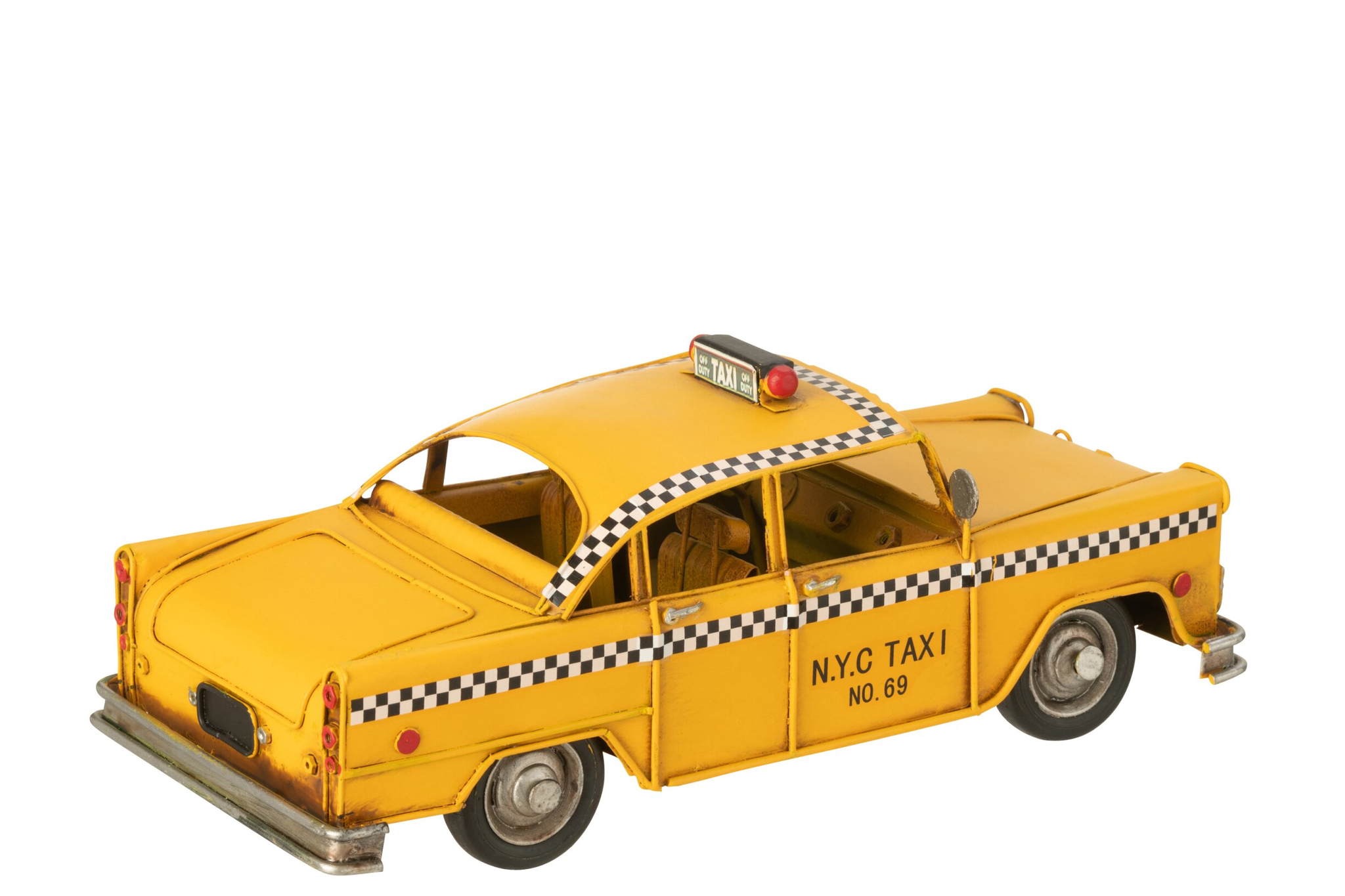 Decoratie Doovund metaal geel, retro NYC taxi met checkerband en zwarte details