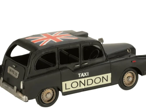 Zwart Leinnang metalen woonaccessoire in antieke London taxi-stijl met Union Jack-dak en vintage details