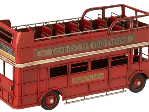 Decoratie Fiensun rode metalen dubbeldekker bus met London City Sightseeing details