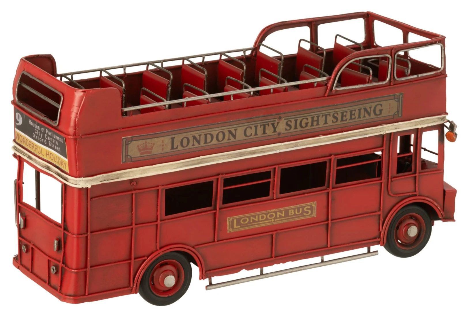 Decoratie Fiensun rode metalen dubbeldekker bus met London City Sightseeing details