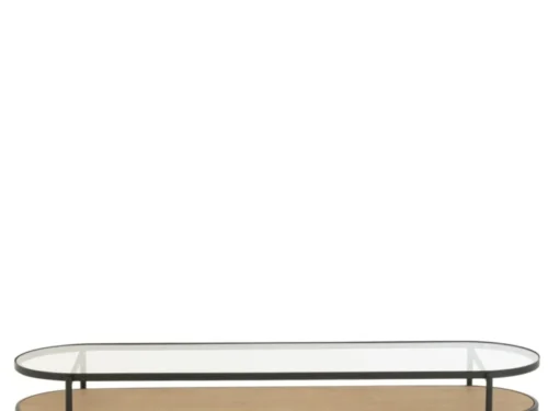 Kast Juntes Naturel 133 cm met glazen blad, ijzeren frame en 4 lades in rustige naturel tinten