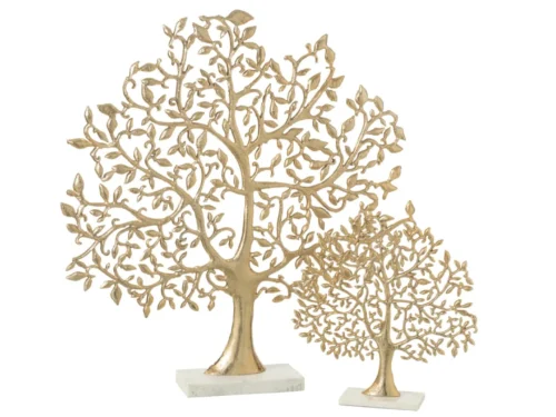 Goudkleurig Caukine tafelblad in boomvorm van aluminium en marmer, 76 cm, met verfijnde luxe uitstraling