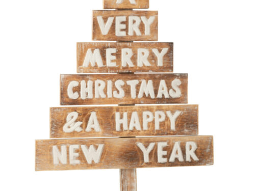 Kerstboom Prumos Albizia Naturel H90,5 cm met Merry Christmas tekst en stertopper