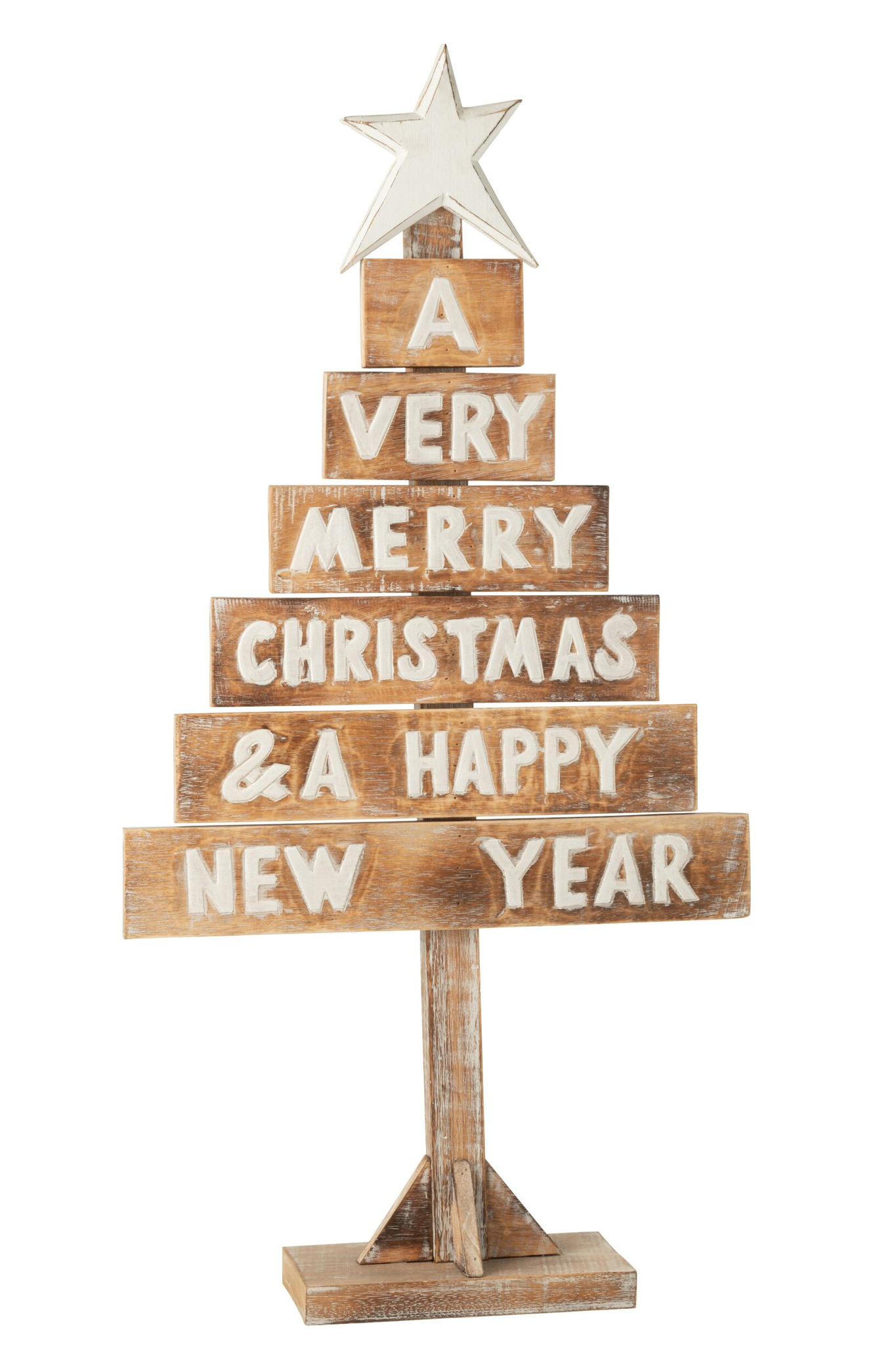 Kerstboom Prumos Albizia Naturel H90,5 cm met Merry Christmas tekst en stertopper