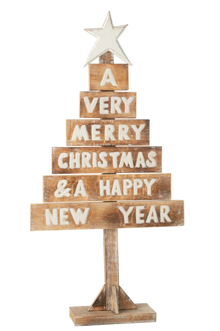 Kerstboom Prumos Albizia Naturel H90,5 cm met Merry Christmas tekst en stertopper