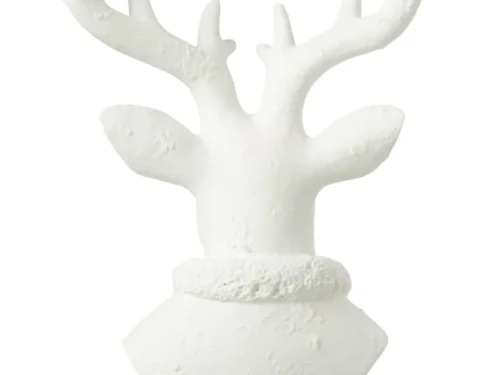 Temura witte hertenkop decoratiefiguur van polyresin, 49 cm hoog met stijlvolle antieklook