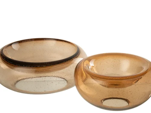 Kom Gransek Glas Bruin, ronde decoratieve glazen schaal in warme bruine tint, 33 cm breed