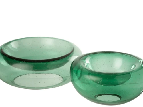 Schaal Slisena glas groen met glanzende afwerking en royaal rond ontwerp, decoratief en stijlvol voor elk interieur