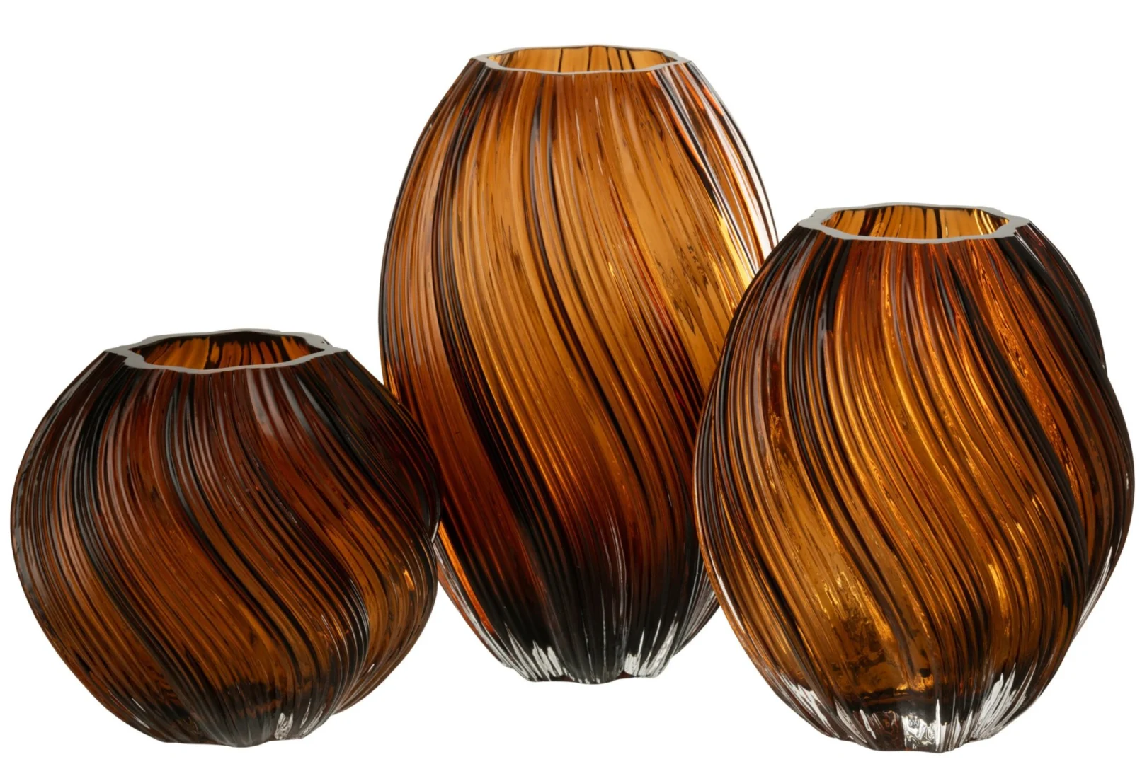 Vaas Noovello bruin glas, 27 cm, met golvende vorm en warme amberkleurige uitstraling