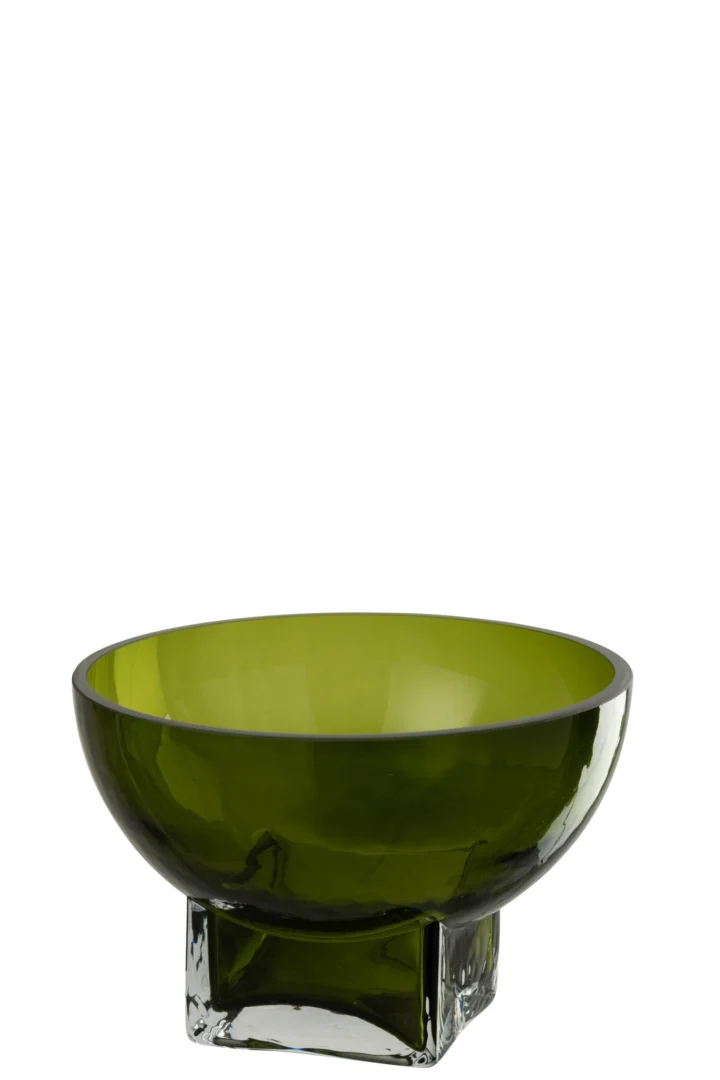 Vaas Hodio van groen glas met compacte ronde vorm en elegante, transparante look