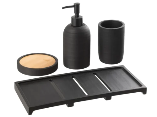 Dienblad Jootel polyresin zwart met bamboe accenten, modern en compact voor stijlvolle woondecoratie