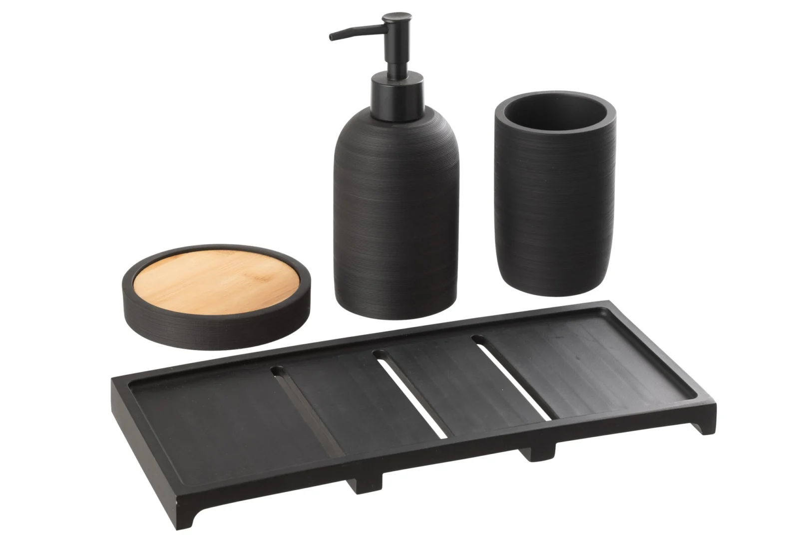 Dienblad Jootel polyresin zwart met bamboe accenten, modern en compact voor stijlvolle woondecoratie
