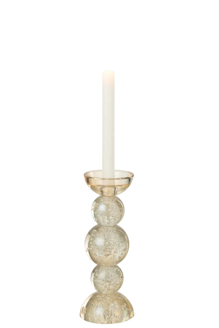 Kandelaar Prieltona glas champagne met bolvormige voet en lange kaars, luxe en stabiel design