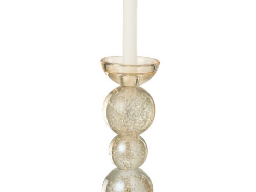 Kandelaar Kleike champagneglas met slanke witte kaars en bubbeldetails, 34 cm hoog