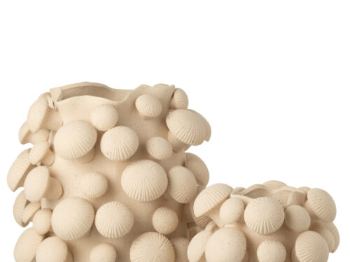 Vaas Tekang Klei Beige H46 cm met schelpvormige details en natuurlijke matte afwerking