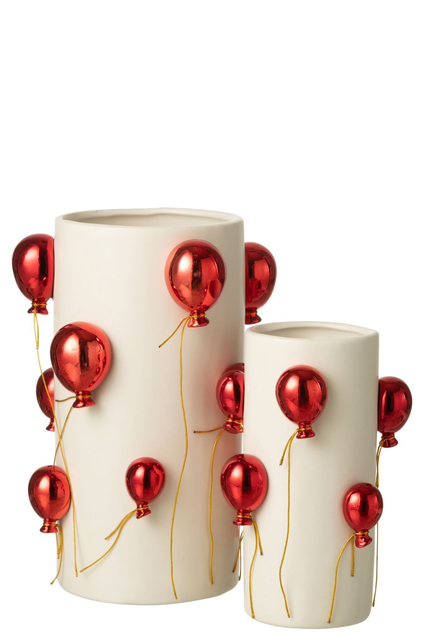 Ballonvaas Vindora wit keramiek met rode ballonversiering, speels en decoratief, H30 cm