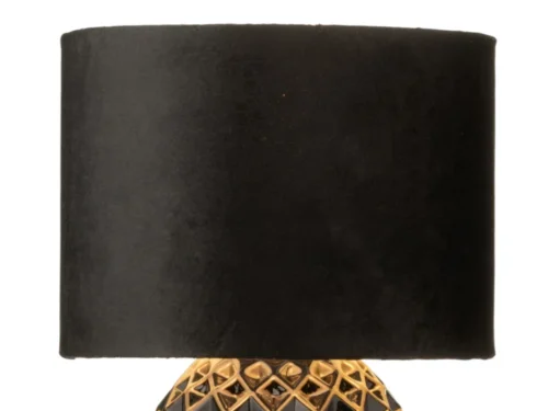 Tafellamp Flakone Glas H23 cm met zwarte kap en goudzwarte geometrische glazen voet