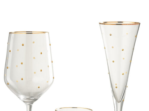 Transparante Treermis drinkglazen met goudkleurige stippen en elegante slanke vorm