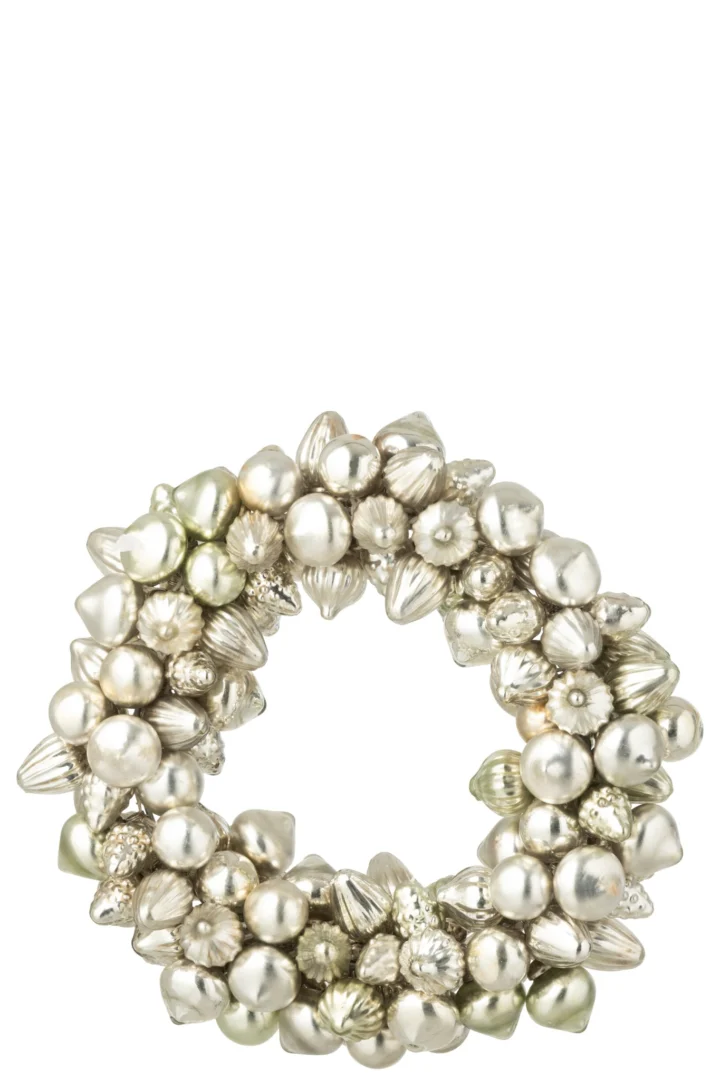 Kerstballen Taamir Glas Zilver: elegante kransvormige decoratie met glanzende zilveren glasdetails, feestelijk en verfijnd