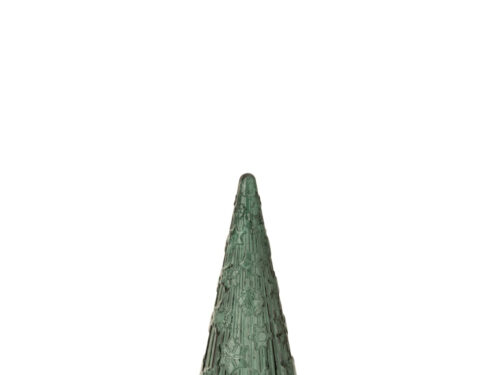 Kerstboom Gellan van donkergroen glas, 43 cm hoog, met elegante kegelvorm en verfijnde reliëfdetails