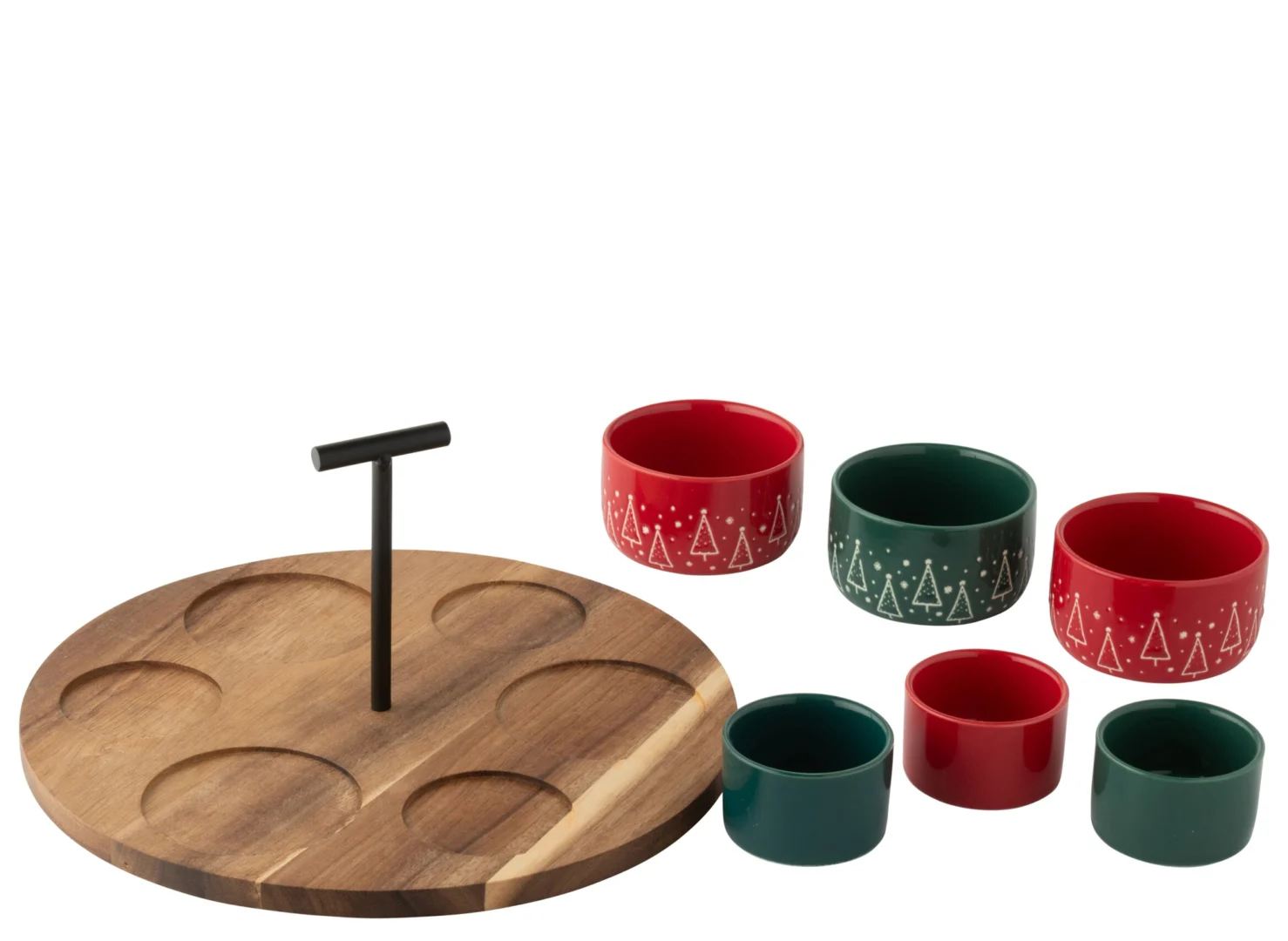 Krijtbord Kaabund hout rood met draaibare standaard en zes feestelijke keramieken cups, Wintercollectie 2025