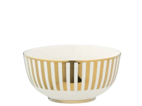 Opbergdoos Deidand porselein goud-wit met gestreepte afwerking, compact rond design voor stijlvolle opslag