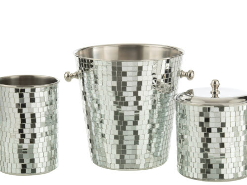 Ijsemmer Grutar Staal Zilver met mozaïekafwerking, glazen detail en elegante messing handgrepen
