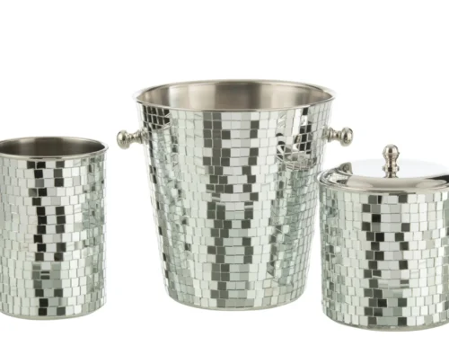 Ijsemmer Grutar Staal Zilver met mozaïekafwerking, glazen detail en elegante messing handgrepen