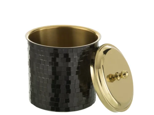 Ijsemmer Ceirane Staal Zwart met mozaïekafwerking, gouden deksel en luxe zwarte roestvrijstalen look