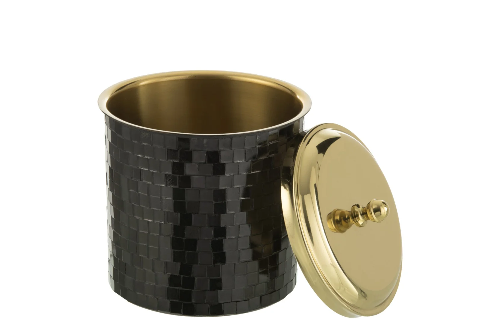 Ijsemmer Ceirane Staal Zwart met mozaïekafwerking, gouden deksel en luxe zwarte roestvrijstalen look