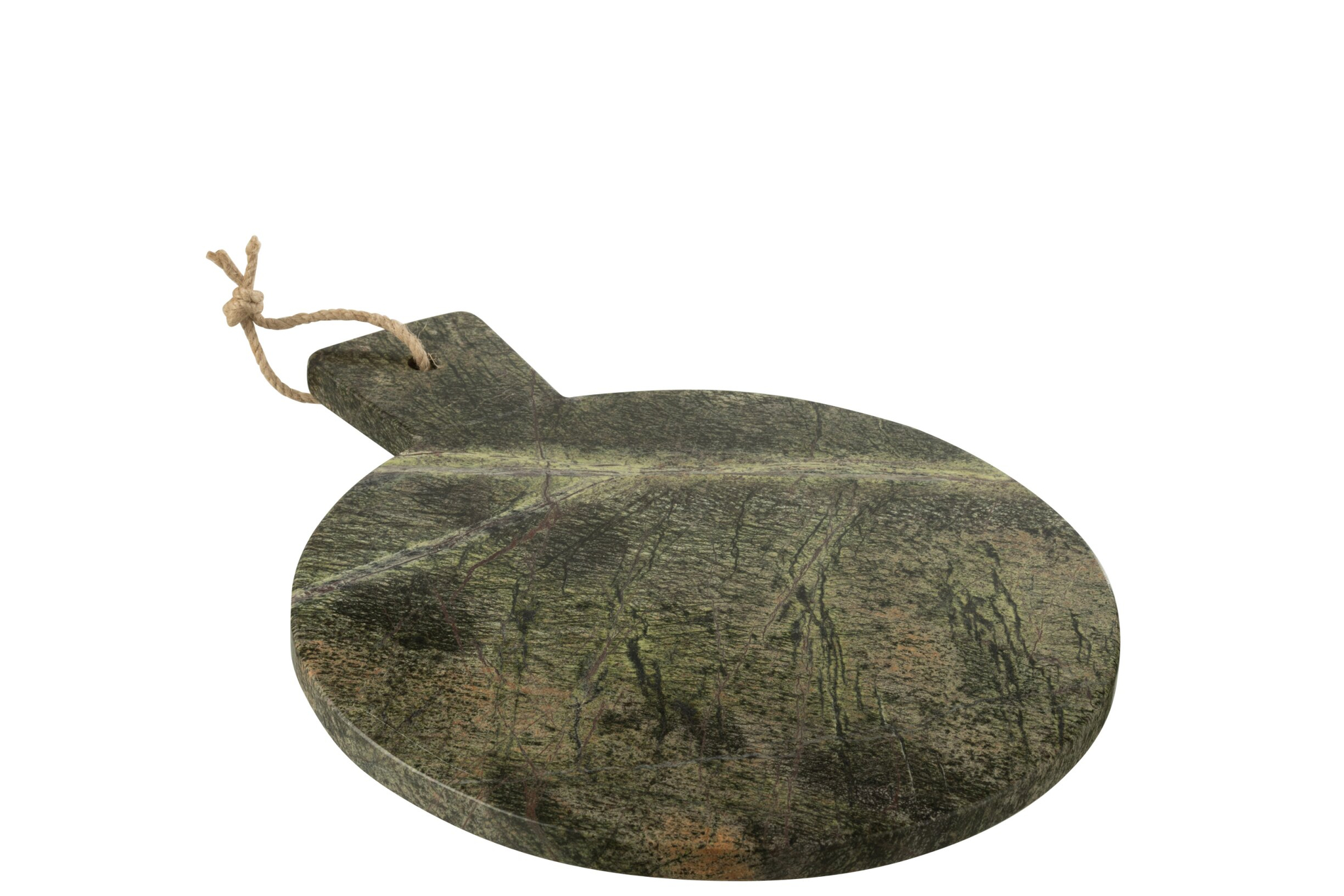 Kaasplank Soorne marmer 38 cm, ronde donkergroene serveerplank met touwlus en natuurlijke marmerlook