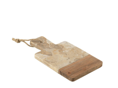 Kaasplank Voostano Marmer 27 cm met beige marmer, acaciahout en touwgreep