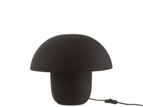 Tafellamp Gramund zwart ijzer, compacte paddenstoelvorm met snoer en schakelaar, H35 cm
